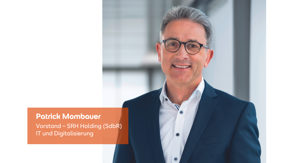 Foto eines Mannes namens Patrick Mombauer, der für IT und Digitalisierung bei SRH Holding verantwortlich ist.