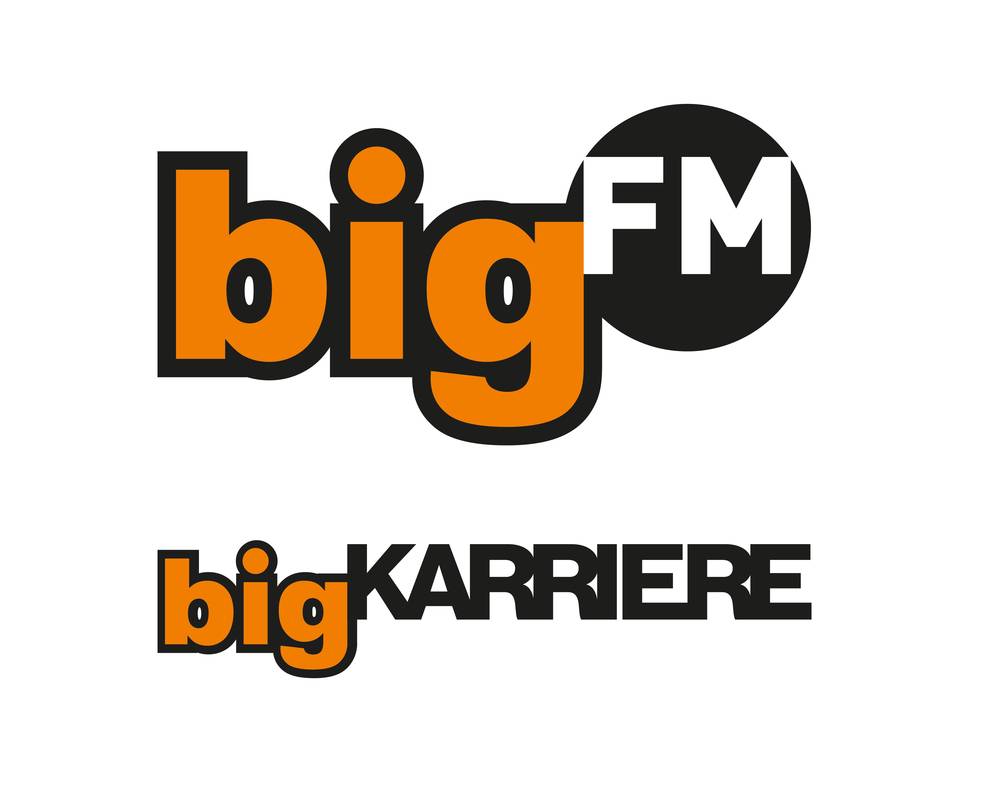 Logos von bigFM und bigKARRIERE in Orange und Schwarz.
